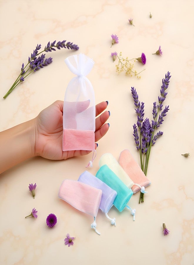 Tnyvm 6Pcs Random Color Exfoliating Mesh Soap Pouch Bubble Foam Net Bag for Body Facial Cleaning Tool, for Shower Saver Pouch Drawstring Foaming Net Soap Bag Used Repeatedly Easy to Store Cleansers - Image 3